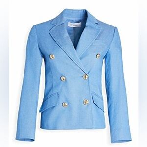 NWT-Derek Lam 10 Crosby Myla Denim Blue linen blend Double Breasted Blazer Sz 8